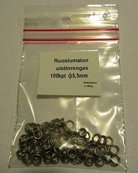 Ruostumaton l�mp�k�sitelty  uistirengas 5,5mm  "Erikois vahva"